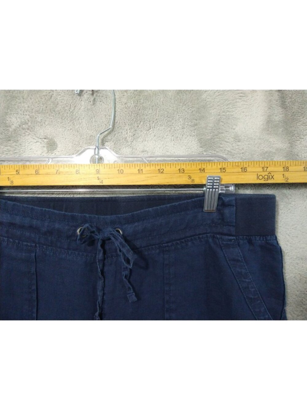 Athleta Cabo Pants Womens 14 Navy Blue Linen Wide Leg Pull On Mid Rise Beachy - Picture 3 of 10